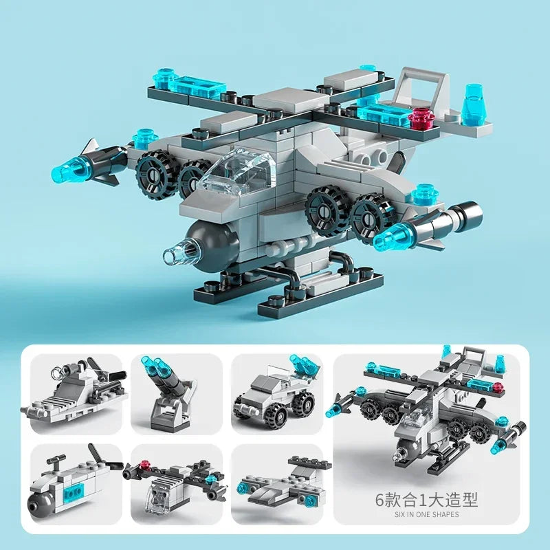 Mini size 6 In 1 Building Blocks DIY Police Car Fire Truck Castle