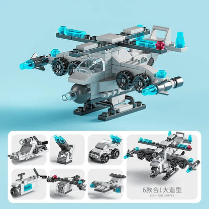 Mini size 6 In 1 Building Blocks DIY Police Car Fire Truck Castle