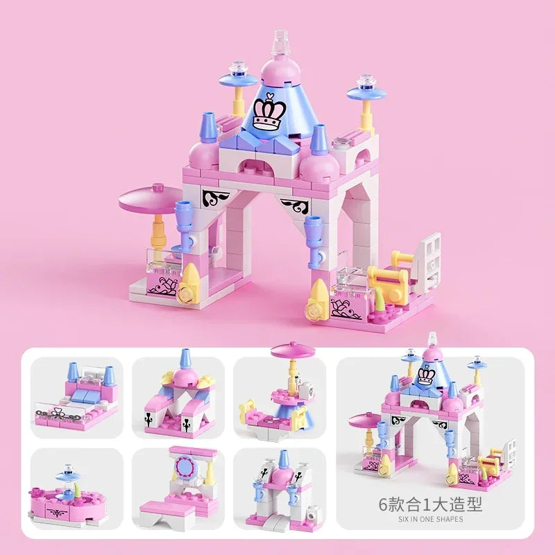 Mini size 6 In 1 Building Blocks DIY Police Car Fire Truck Castle