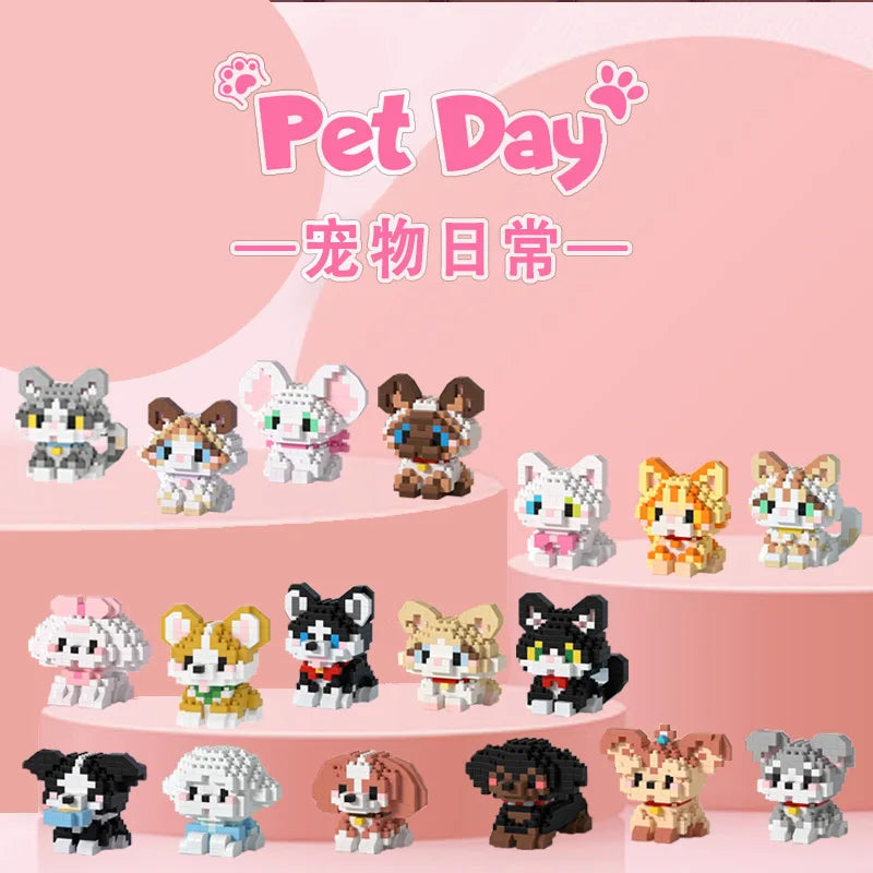 18 New Pet Cat And Dog Animal Dolls Children's Educational Building Block Toys