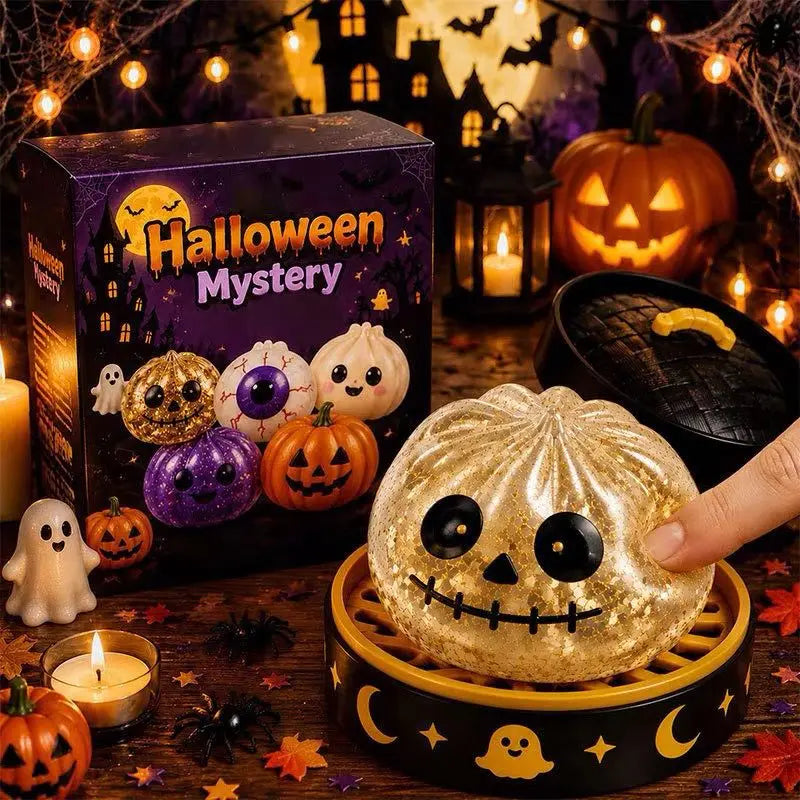 5.5cm Soft Squishy Dumpling Toy With Halloween Theme Steamed Box