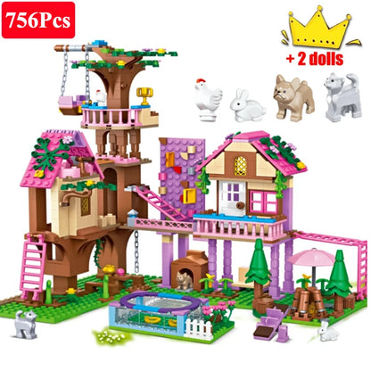 Friends City Tree House Summer Holiday Villa Castle Building Blocks
