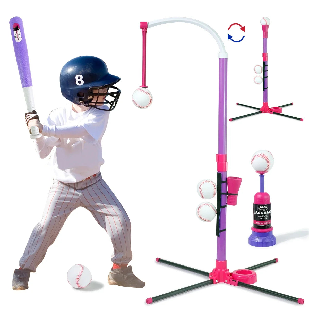 3-in-1 Kids Baseball Toy Set with Hanging Ball Stand