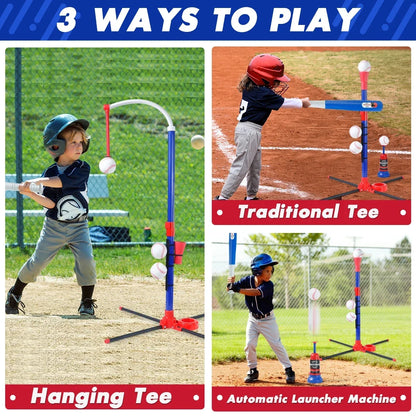3-in-1 Kids Baseball Toy Set with Hanging Ball Stand