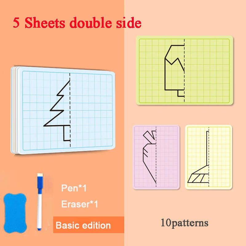 Kids Symmetrical Drawing Toy Cartoon Lattice Writing Board Reusable Pen
