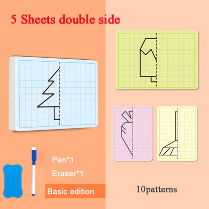 Kids Symmetrical Drawing Toy Cartoon Lattice Writing Board Reusable Pen