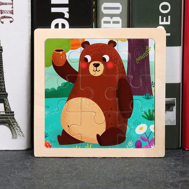 11X11CM Kids Wooden Puzzle Cartoon Animal Traffic Tangram Wood Puzzle Toys