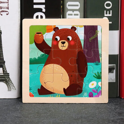 11X11CM Kids Wooden Puzzle Cartoon Animal Traffic Tangram Wood Puzzle Toys