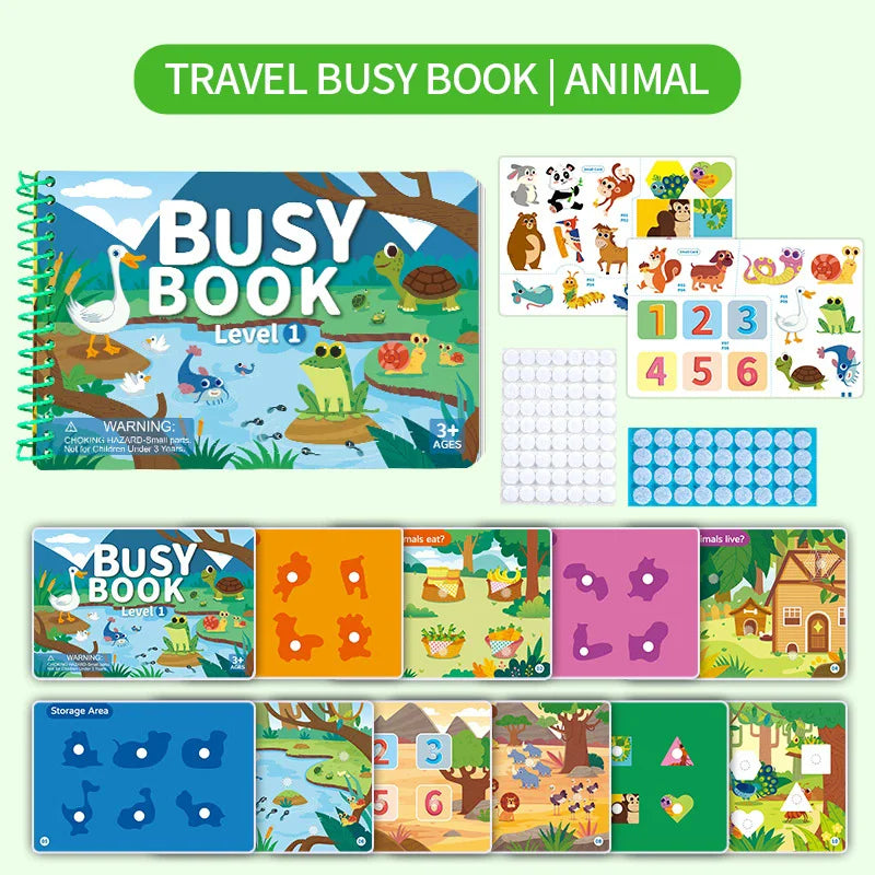 Children Quiet Busy Book 4 Themes Cartoon Travel Sticker Books