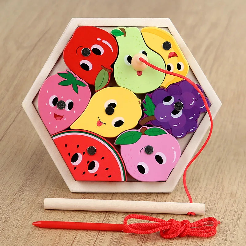 Montessori Wooden Magnetic Fishing Toys Marine Life Cognition Games Early Educational Toy