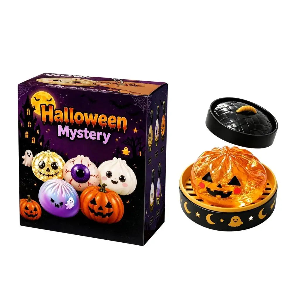 5.5cm Soft Squishy Dumpling Toy With Halloween Theme Steamed Box