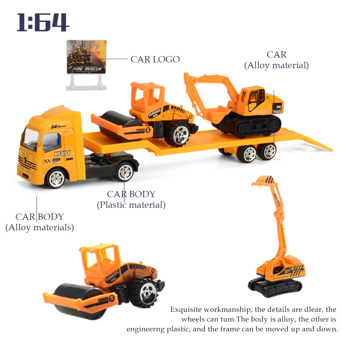 Mini Trailer Truck Toy, Alloy Plastic Construction Vehicle Truck