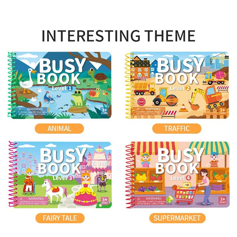 Children Quiet Busy Book 4 Themes Cartoon Travel Sticker Books
