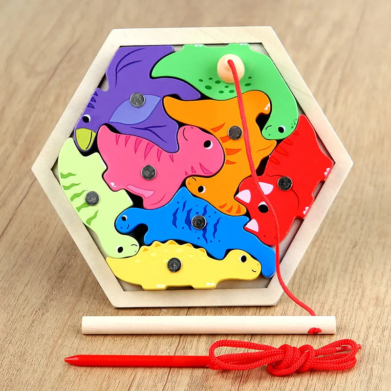 Montessori Wooden Magnetic Fishing Toys Marine Life Cognition Games Early Educational Toy
