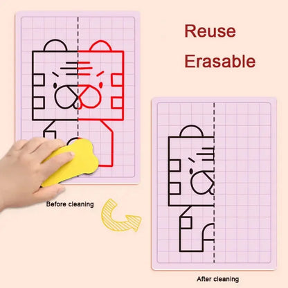 Kids Symmetrical Drawing Toy Cartoon Lattice Writing Board Reusable Pen
