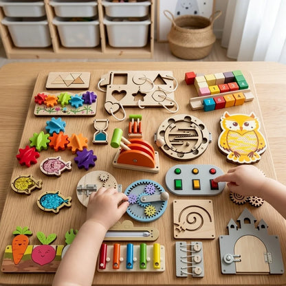 DIY Montessori Busy Board Accessories, Wooden Sensory Educational Toy