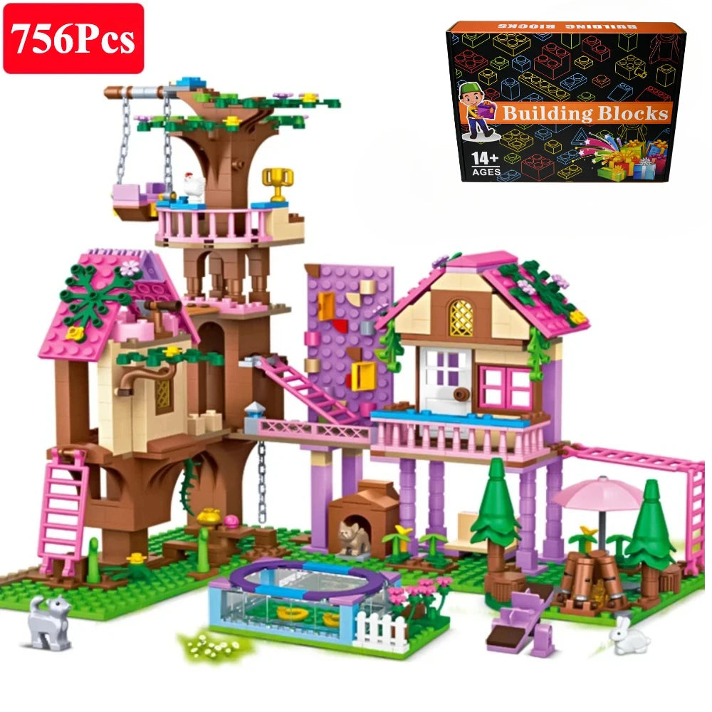 Friends City Tree House Summer Holiday Villa Castle Building Blocks