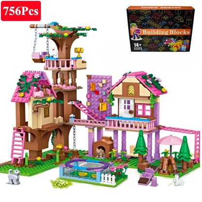 Friends City Tree House Summer Holiday Villa Castle Building Blocks