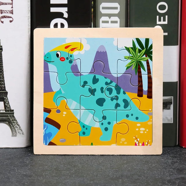 11X11CM Kids Wooden Puzzle Cartoon Animal Traffic Tangram Wood Puzzle Toys