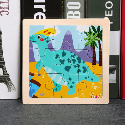 11X11CM Kids Wooden Puzzle Cartoon Animal Traffic Tangram Wood Puzzle Toys