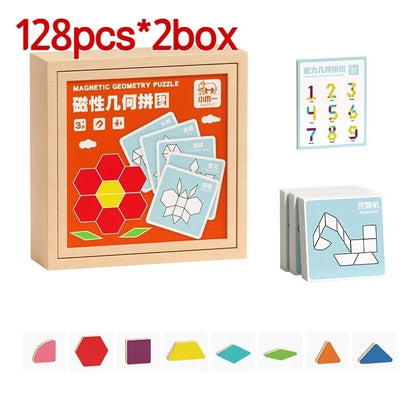 128pcs Magnetic Puzzle Tangram Geometric Building Blocks Baby Kindergarten Educational