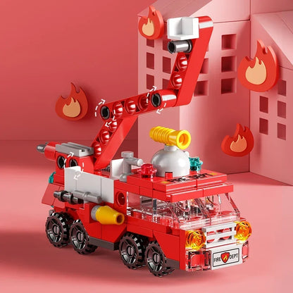 Mini size 6 In 1 Building Blocks DIY Police Car Fire Truck Castle