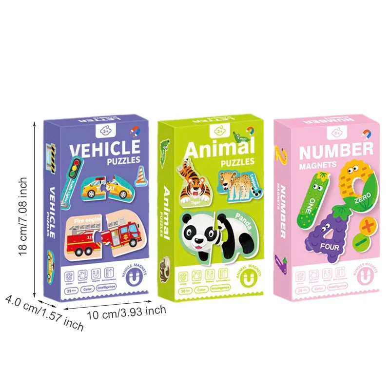 Magnetic Cognitive Matching Puzzle Letters Numbers Animal Vehicle