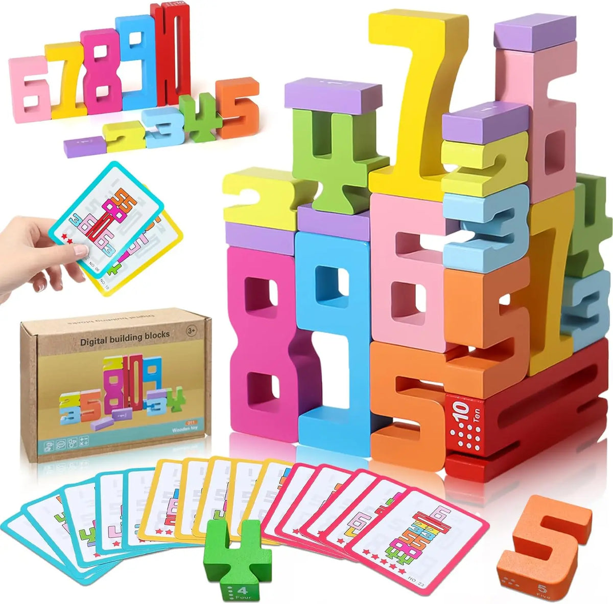 Wooden Number Building Blocks Montessori Number Stacking Blocks Puzzle