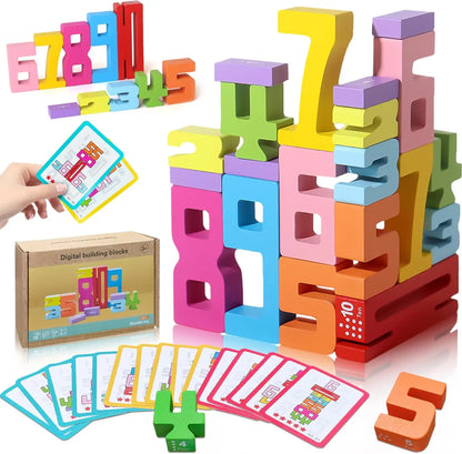 Wooden Number Building Blocks Montessori Number Stacking Blocks Puzzle