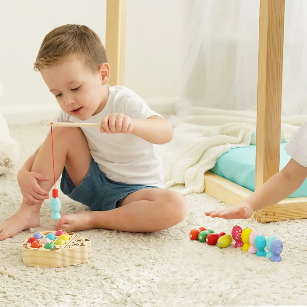Montessori Magnetic Wooden Fishing Game for Toddlers