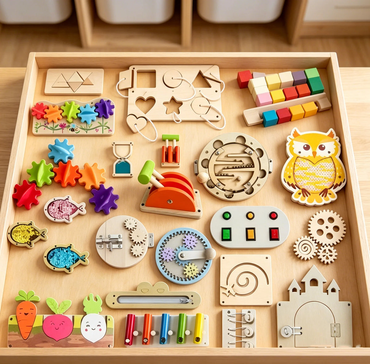 DIY Montessori Busy Board Accessories, Wooden Sensory Educational Toy