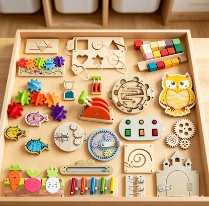 DIY Montessori Busy Board Accessories, Wooden Sensory Educational Toy