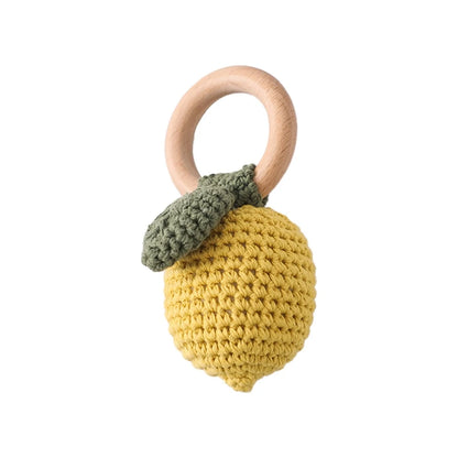 1PC Crochet Animal Bear Rattle Toy Soother Bracelet Wooden Teether Ring