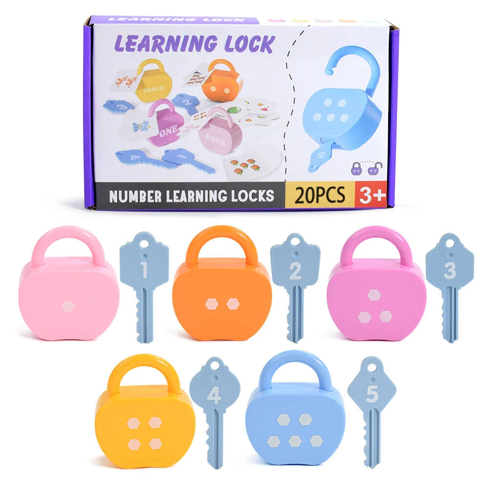 20PCS Kids Alphabet Lock Key Toy Set Car Locks Montessori Educational Number Matching