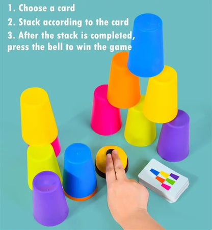 Montessori Toys Stack Cup Game With Card Educational Intellectual Enlightenment