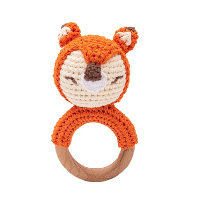 1PC Crochet Animal Bear Rattle Toy Soother Bracelet Wooden Teether Ring