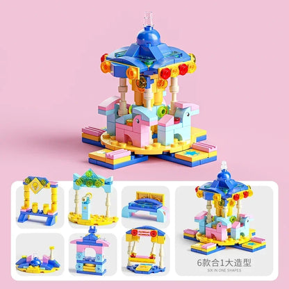 Mini size 6 In 1 Building Blocks DIY Police Car Fire Truck Castle