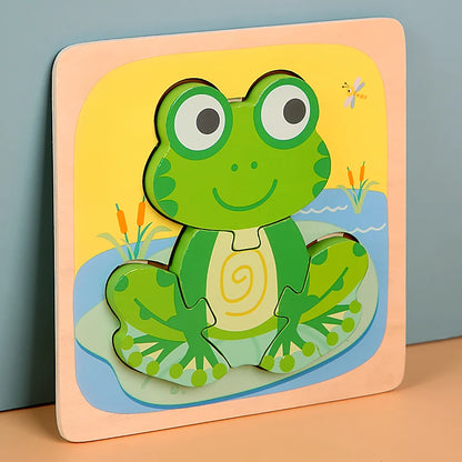 Montessori Wooden Toys Wood Puzzle Cartoon Animals Cognitive Jigsaw Puzzle