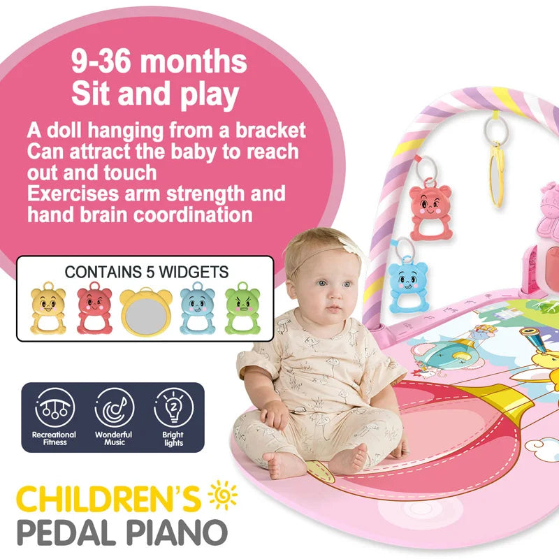 Baby Fitness Stand Music Play Gym Activity Toys Newborn Piano Crawling Blanket Pedal