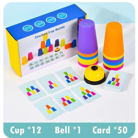 Montessori Toys Stack Cup Game With Card Educational Intellectual Enlightenment