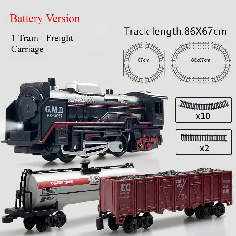 Classical Railway Freight Train Toy Electric Christmas Train Track Set with Light