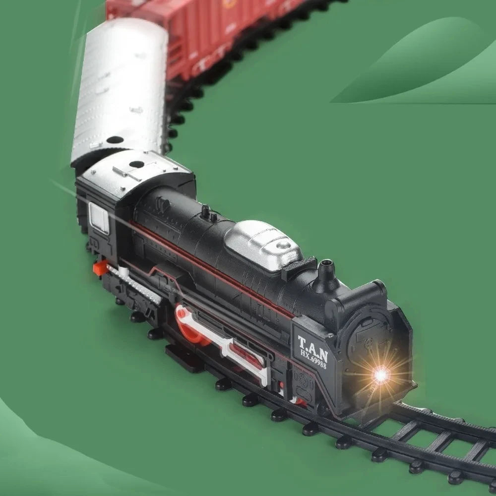 Classical Railway Freight Train Toy Electric Christmas Train Track Set with Light