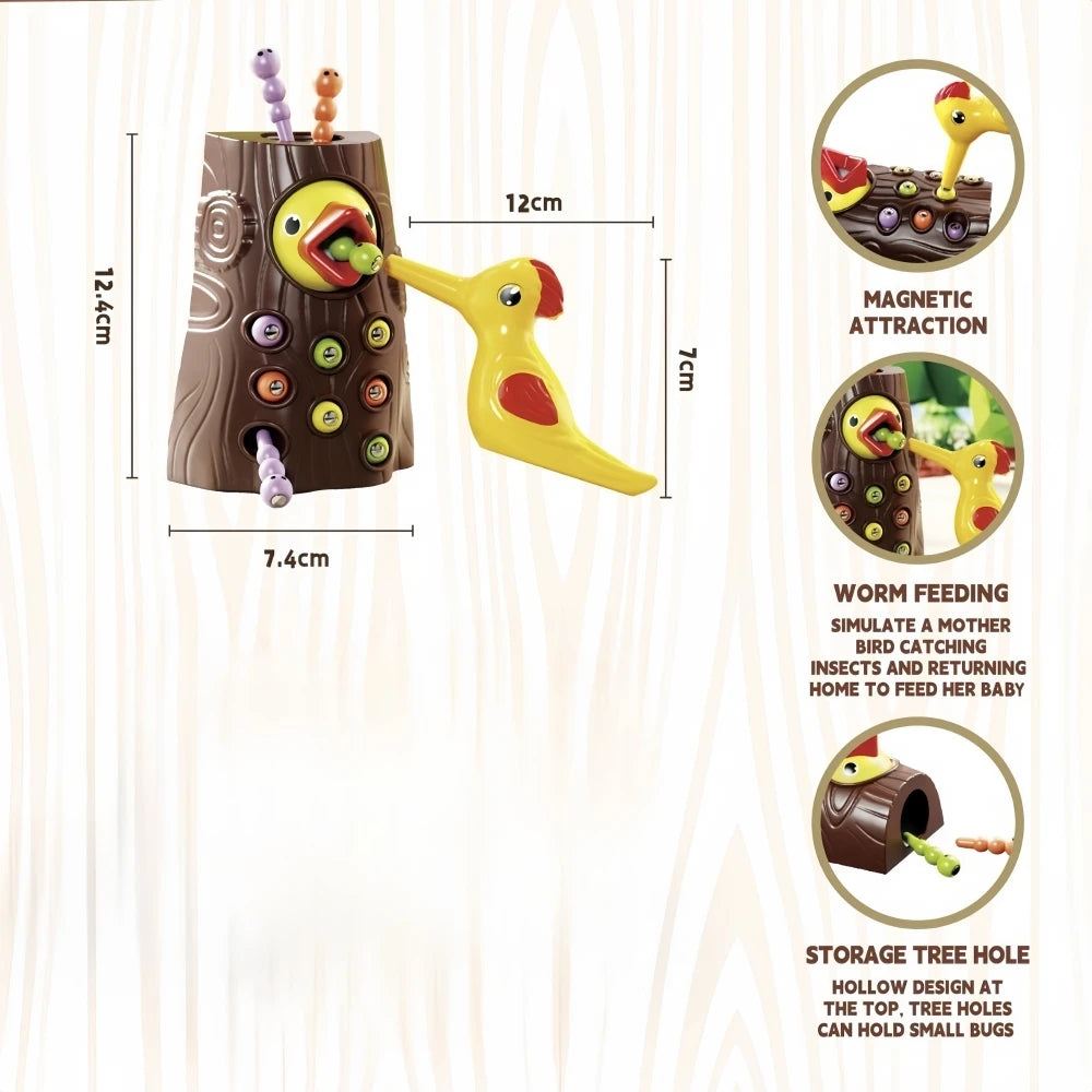 Woodpecker Feeding Game Toy, Magnetic Caterpillar Catching Toy, Early Education Educational Toy