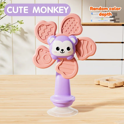 Baby Suction Cup Windmill Toy - Manual Rotating Wind- Spinner with & Bear Animal Shapes