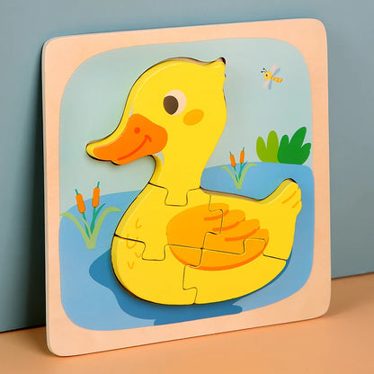 Montessori Wooden Toys Wood Puzzle Cartoon Animals Cognitive Jigsaw Puzzle