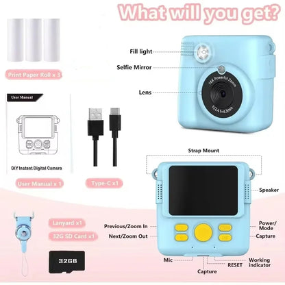 1080P HD Video Camera Portable Instant Print Camera for Kids
