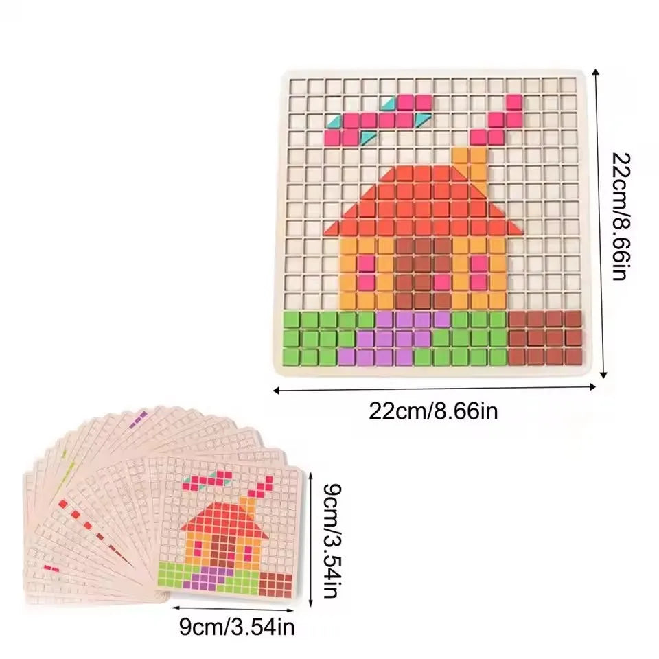 3D Pixel Particle Wooden Blocks Mosaic Puzzle, Pointillism Educational Building Toy