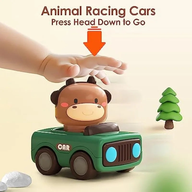 Press and Go Car Toys for Toddlers 1-3, Baby Animal Racing Cars,
