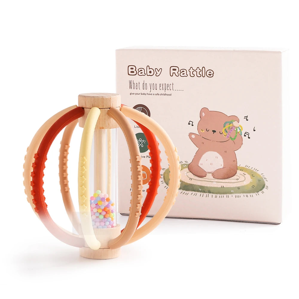 Rattle Toy Wooden Rain Drum With Silicone Silicone Teeth Grinding Rod Baby Toy