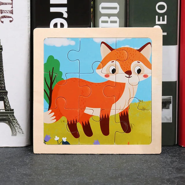 11X11CM Kids Wooden Puzzle Cartoon Animal Traffic Tangram Wood Puzzle Toys